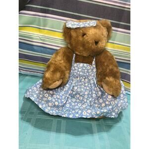 Authentic Vermont Teddy Bear Brown Blue Floral Dress